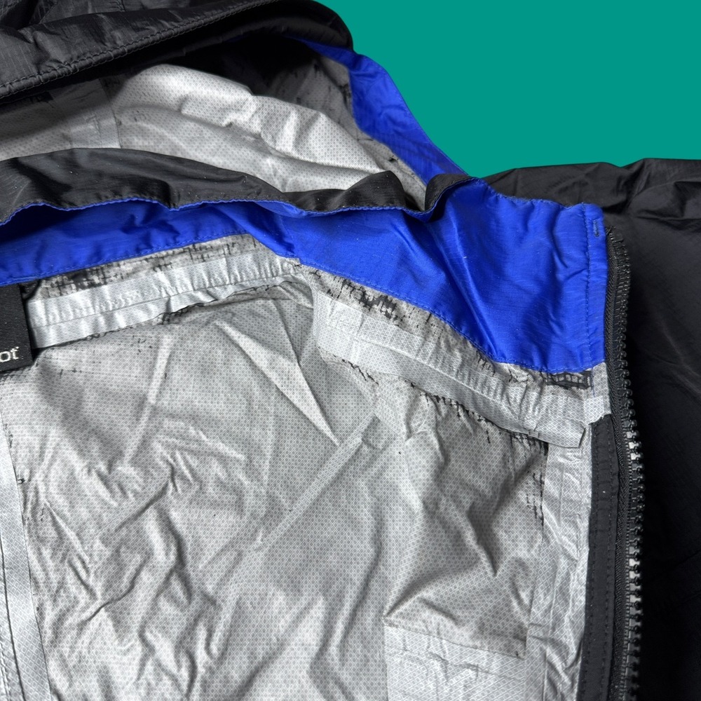 Marmot Nylon Jacket Large Black Lined Windbreaker Hood Distressed Outdoor - Picture 14 of 16